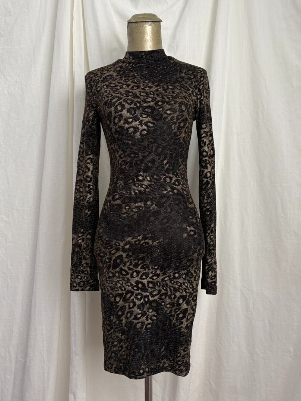 Y2K Glitter Leopard Bodycon Dress S